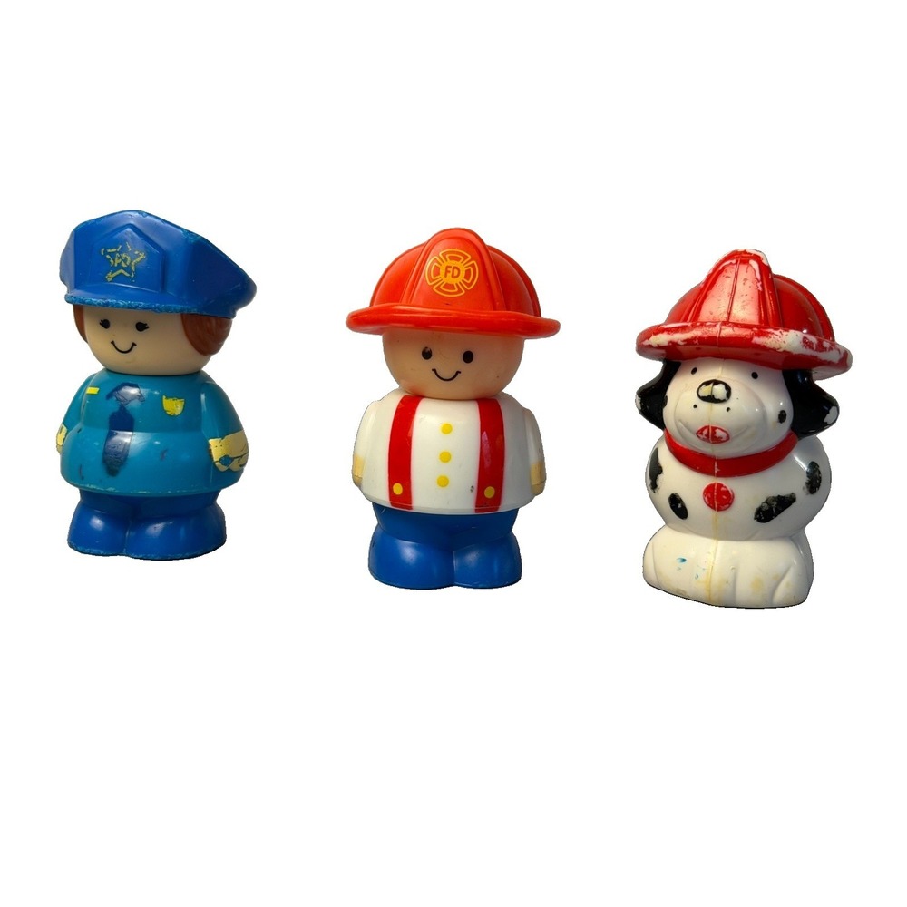 Lot Of 3 Shelcore 3" Little People Figures – Police Officer, Fireman, Firedog